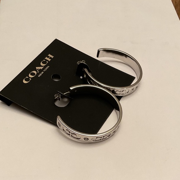 NWT Coach Signature Silver Hoop Earrings - Picture 5 of 6